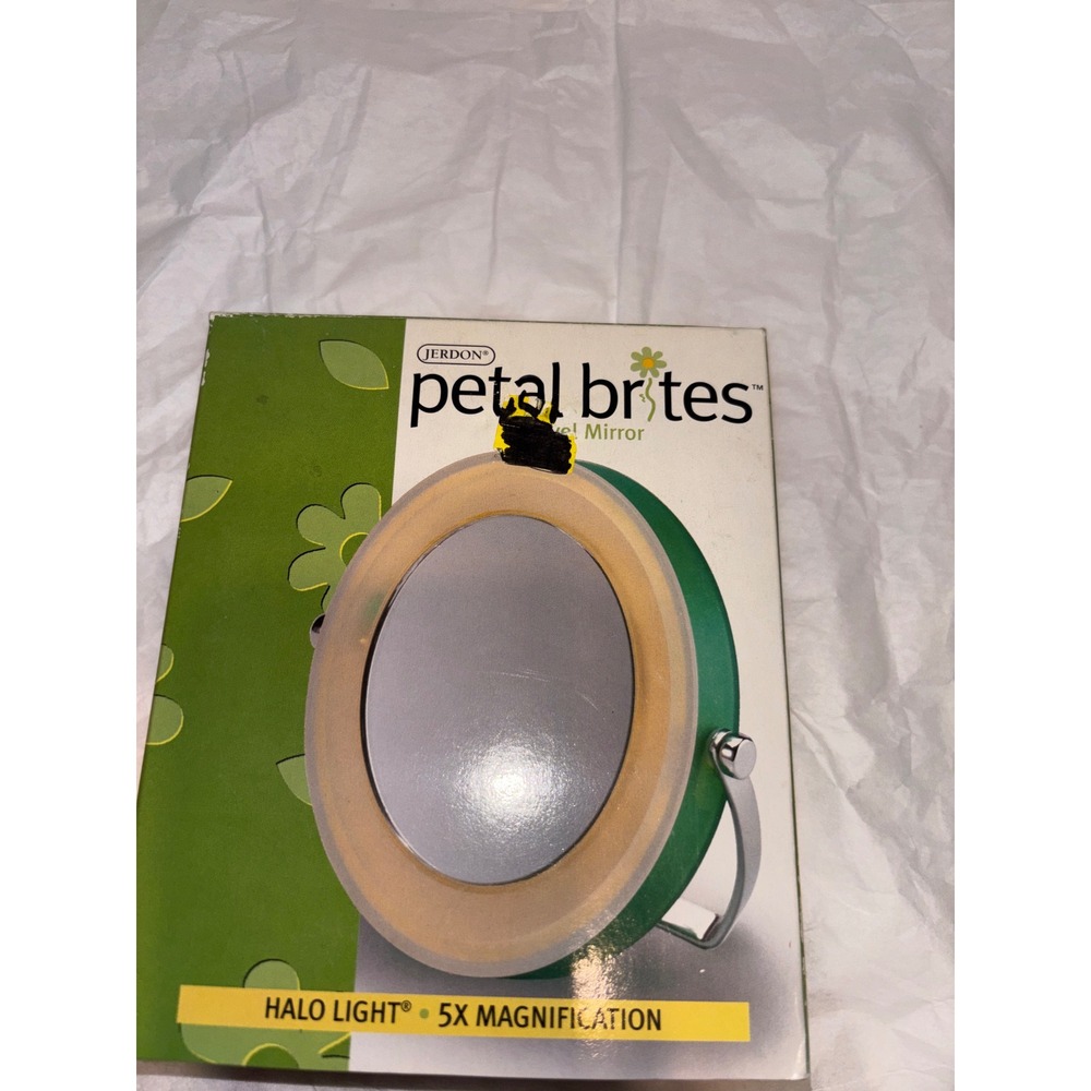 Jerdon Petal Brites Travel Mirror Halo Light 5X Magnification Emerald Expression